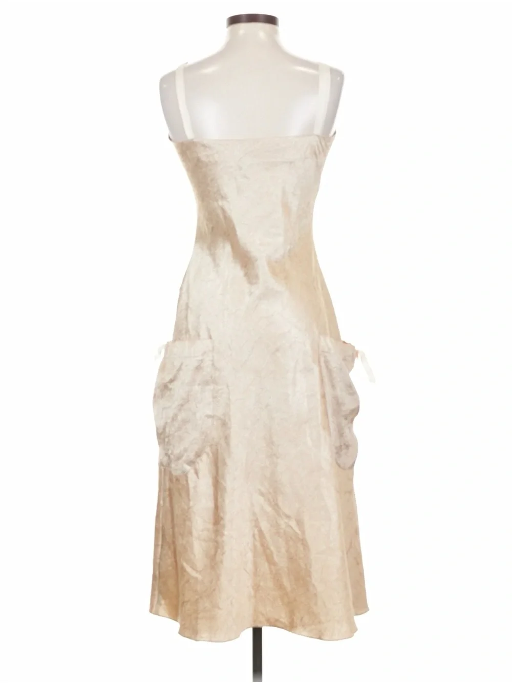 Romantic Coquette Fairycore Satin Midi Dress Champagne Gold Pockets US 8 - Picture 5 of 8